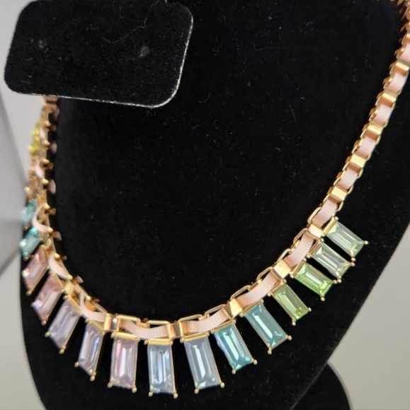 Inc Gold Tone Rainbow Baguette Stone Ribbon Woven Necklace - Picture 4 of 5